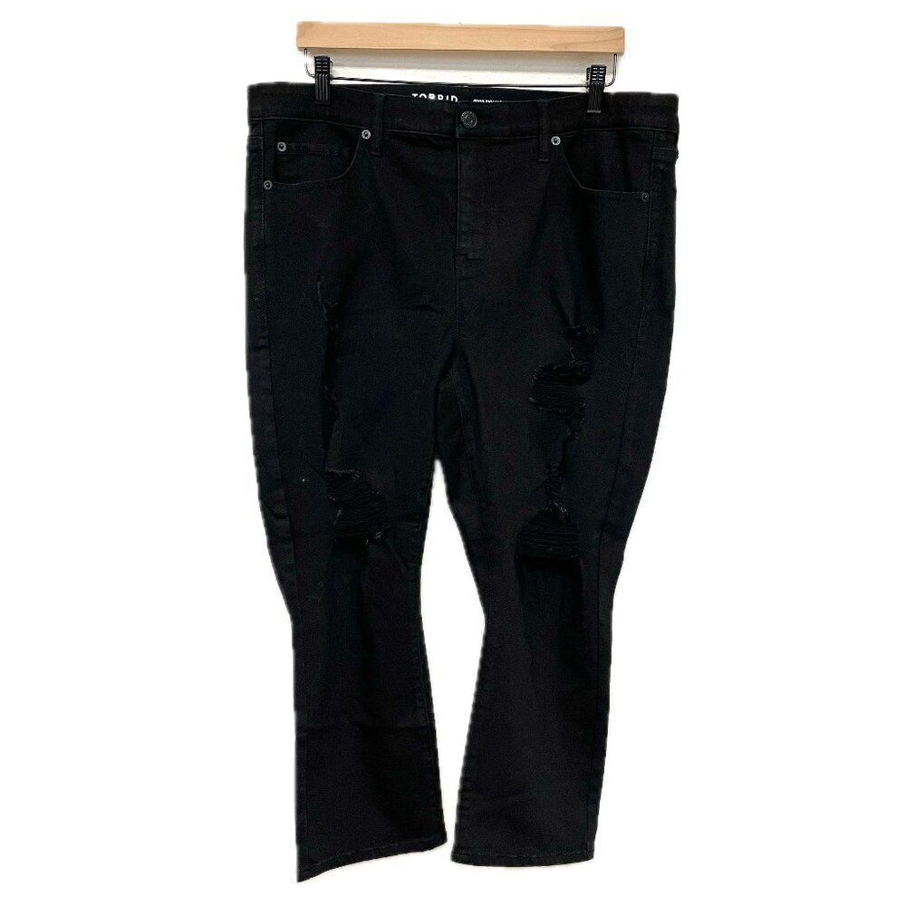 Torrid Black Ripped Distressed Sky High Skinny Crop Jeans - Size 16